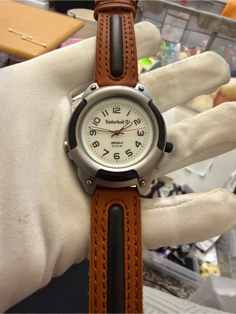 Vintage Timberland Indiglo 42mm Mens Field Watch NWOT White Dial New Leather